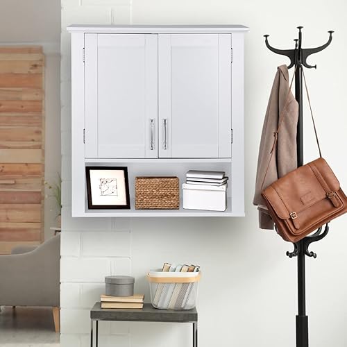 Miniatura 9 de ZenStyle Armario de pared de baño sobre el inodoro, botiquín blanco con 2 puertas y estantes interiores ajustables, para baño, sala de estar