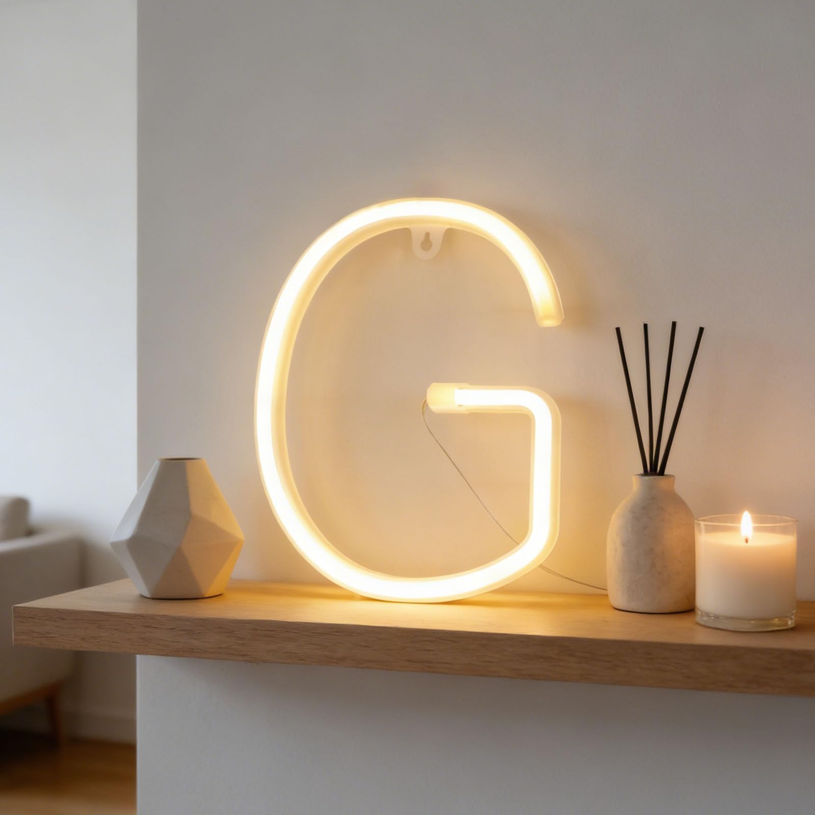 LED Warm White Neon Letter Signs Night Light Battery or USB Operated LED Marquee Letters Neon Art Decorative Lights Wall Decor for Indoor Outdoor Garden Camping Festival Home Wall Table Decor（ G） — image 1