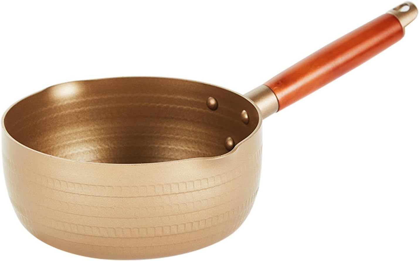 Cooking Pot, Traditional Pot Aluminum Alloy Stainless Steel Cooking Pot Milk Sauce Pan Wooden Handle Special Milk Pot, Gold-Gold||20cm