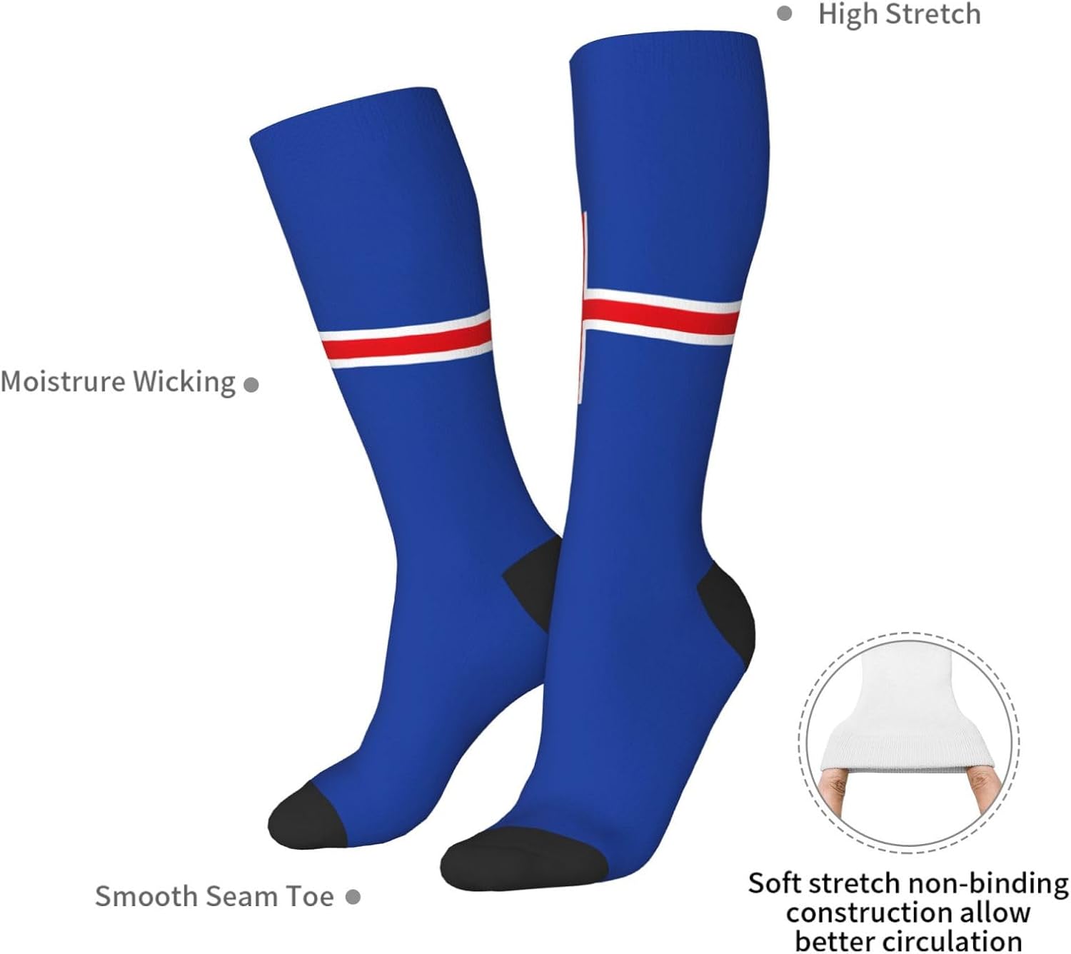 Flag Of Iceland Print Adult Socks, Elastic Stretch Socks,Soft Breathable For Daily Sports Casual Wear