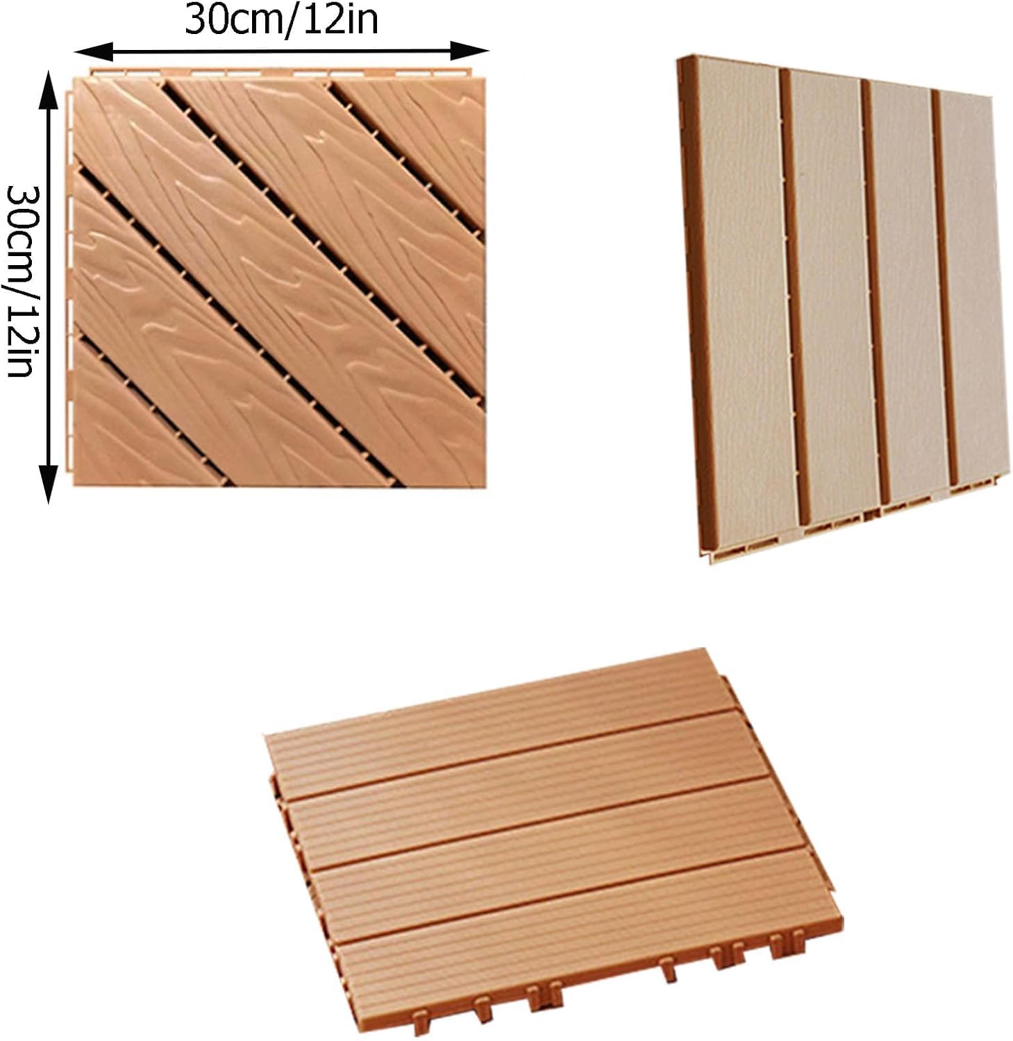 Dalles et lames de terrasse en composite, Dalles de terrasse à emboîtement de drainage Patio multicolore 30x30x2cm 27 pcs(Wood Color)