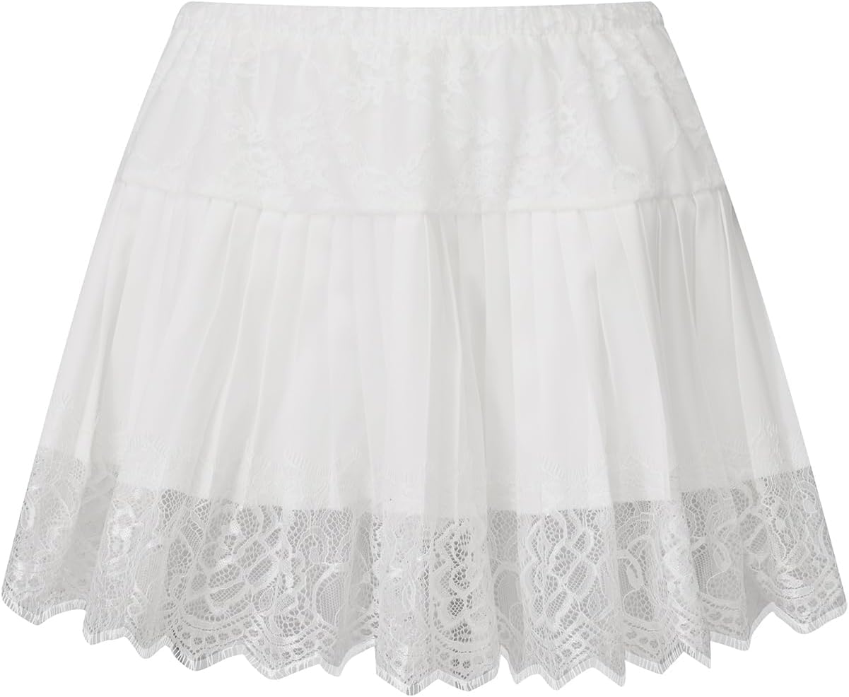 Women Y2k Ruffle Pleated Lace Slip Mini Skirt - Image 4