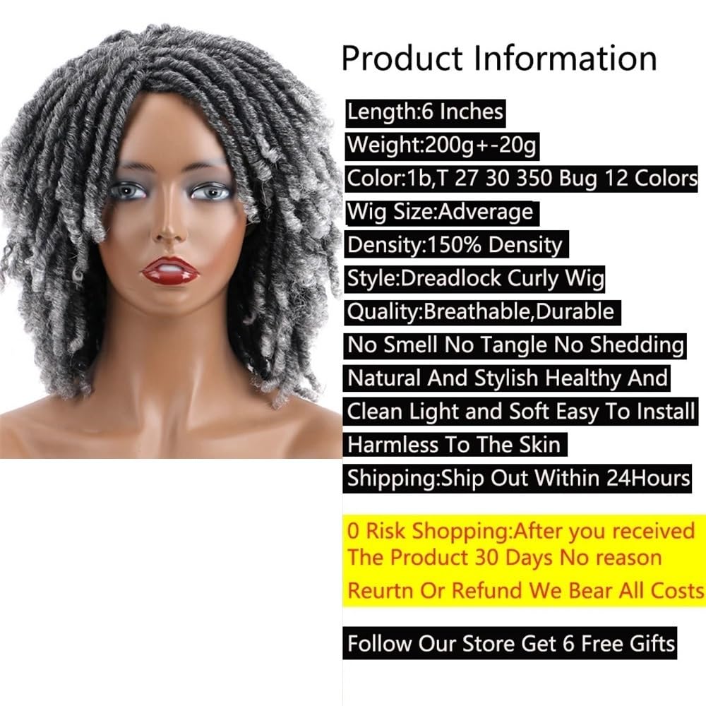 6" kurze Dreadlock-Perücken for schwarze Frauen, 150 Dichte, lockiges Kunsthaar for Halloween-Party-Perücke(T1B Purple 350)