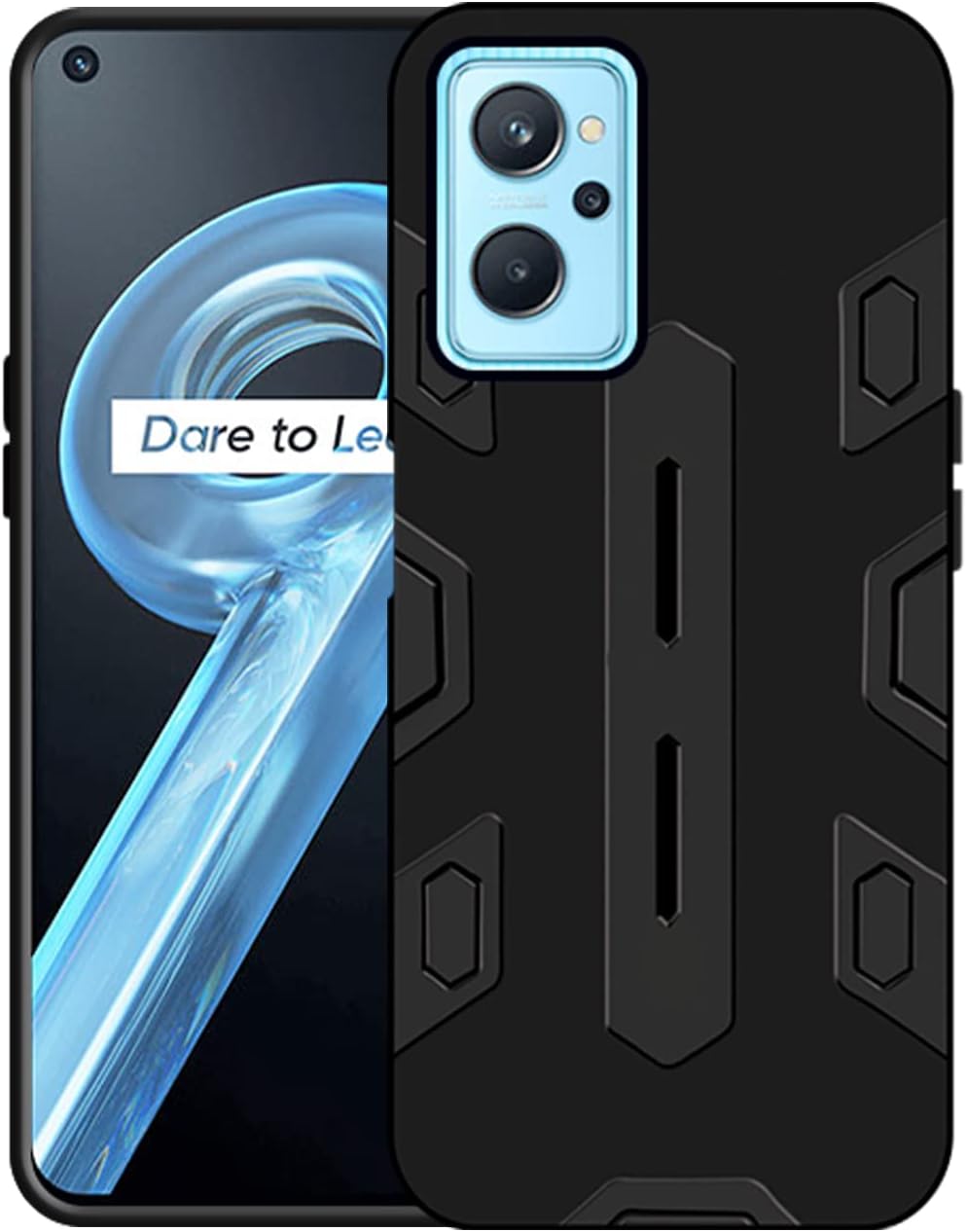 Cover Con Supporto Per Realme 9i / Oppo A76 / A96 / A36 + 2 Vetri Temperati - Custodia Ibrida TPU E PC, Blu
