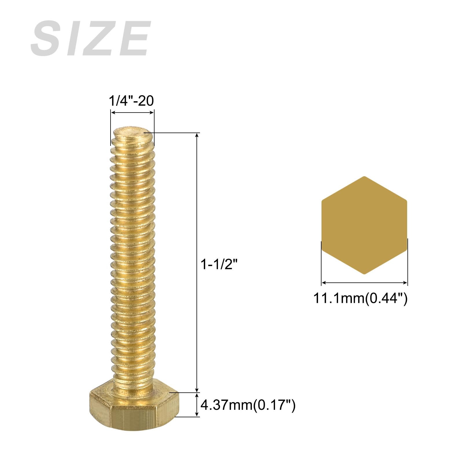 METALLIXITY Hex Head Screw Bolt (1/4-20x1-1/2") 5Pcs, Brass Fully Threaded Solid Brass Hex Bolts Machine Screws - for Machinery Repair - Image 2