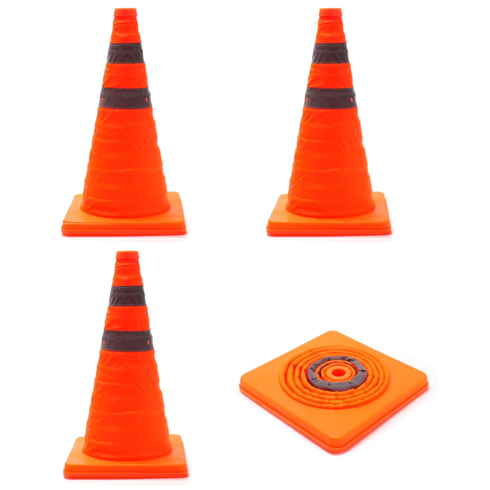 IIF Set of 4 Collapsible Traffic Cones 18 inch Traffic Safety Cones Agility with Reflective Collar for Road Parking (18 inch) - Image 3