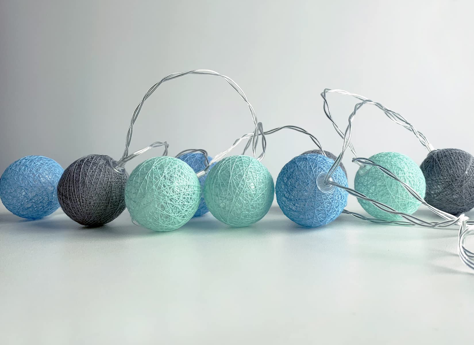 Aqua Cyan Blue Cotton Balls String Lights, 3M/10.2Ft 20 LEDs Fairy Lights for Bedroom, Apartment, Wedding, Christmas Decoration, Decorative Night Lighting for Baby Children Teen Girls Boys