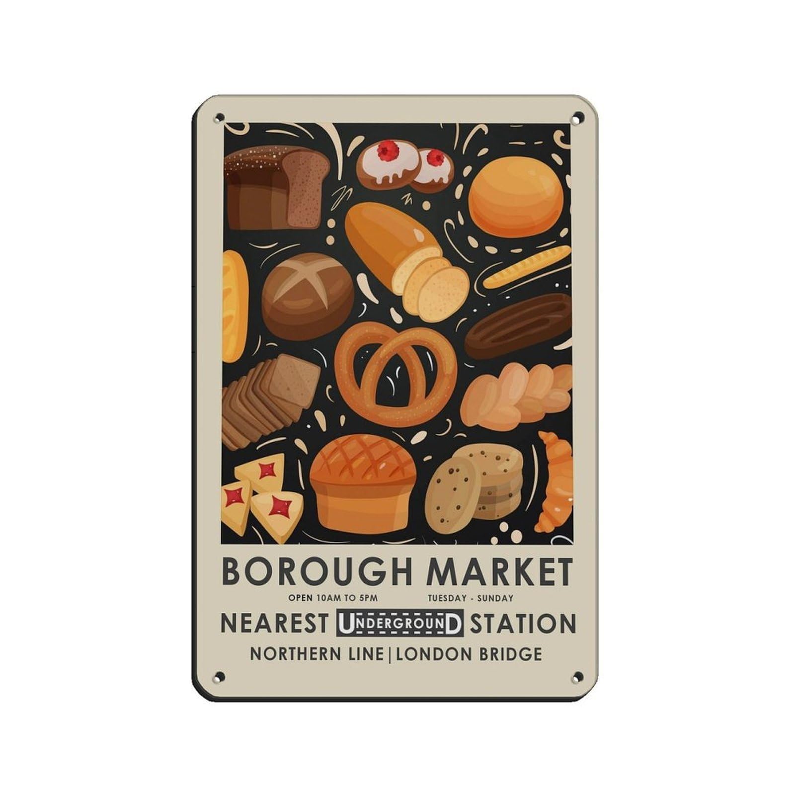 Borough Market,vintage Food Poster Tin Sign Vintage Metal Pub Club Cafe Bar Home Wall Art Decoration Poster Retro 8x12inch(20x30cm)