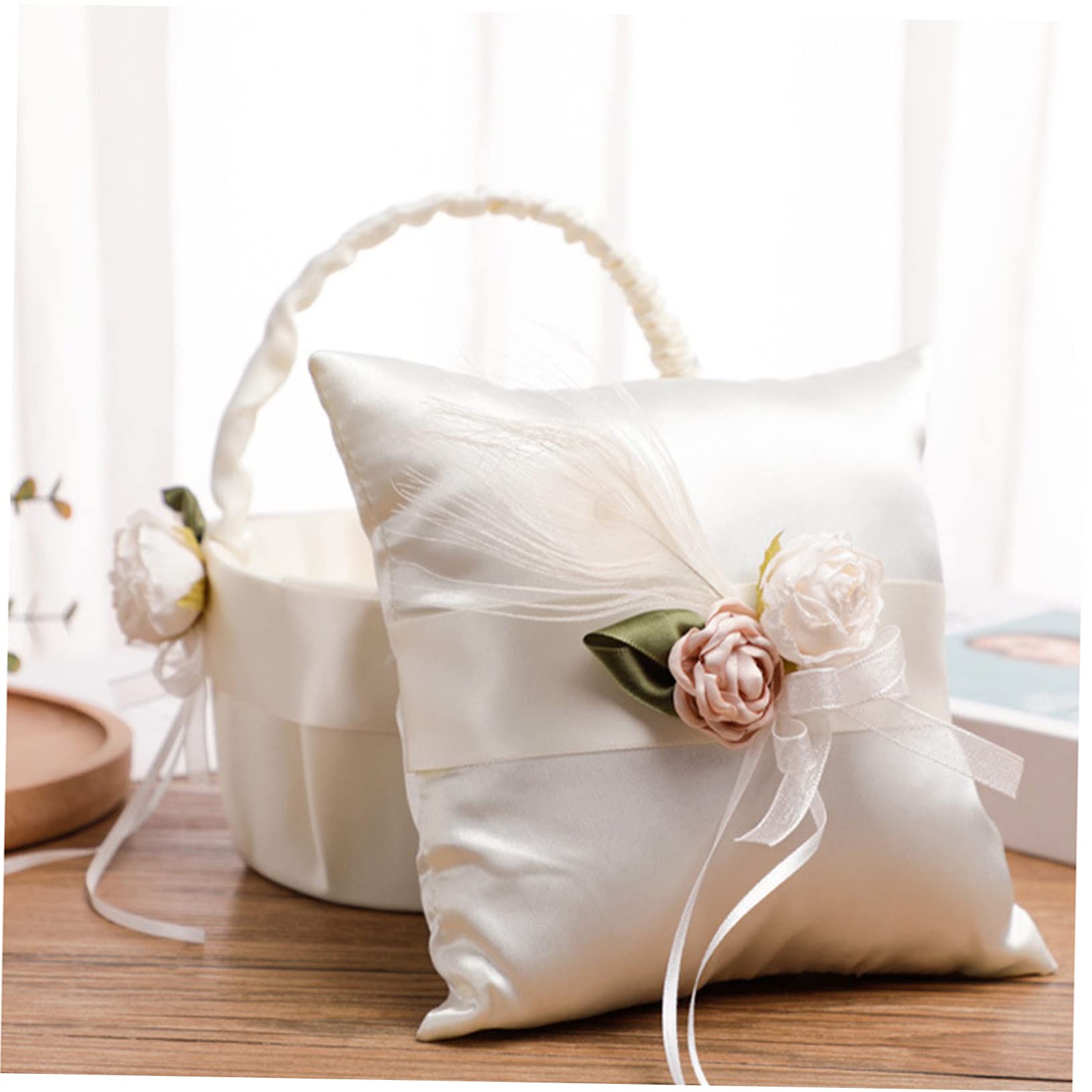 Cojín De Anillos De Bodas Decorativo Flores De Satén Almohada Moderna Para Ceremonias Soporte Para Joyas y Decoración De Compromiso Para Fotografía y Eventos