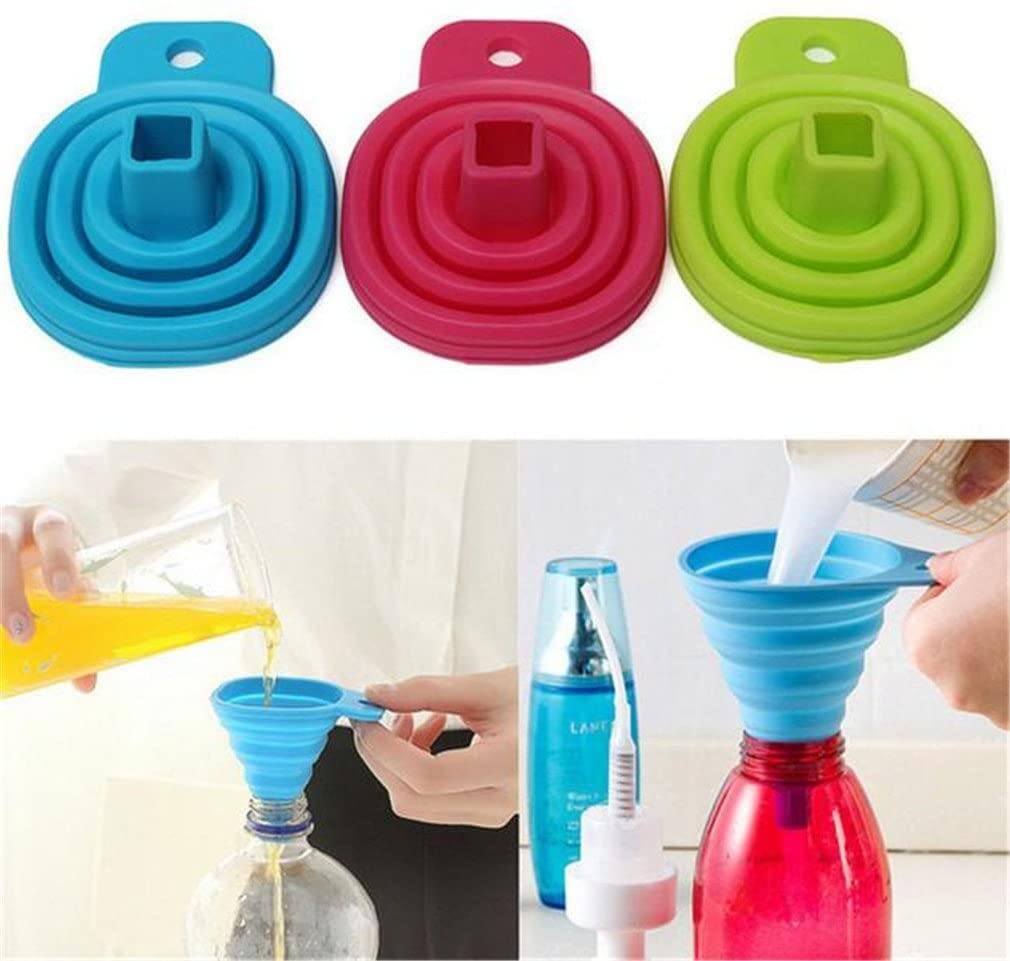 Generic Kitchen Tools Foldable Practical Collapsible Silicone Funnel Hopper Gadget, Silver