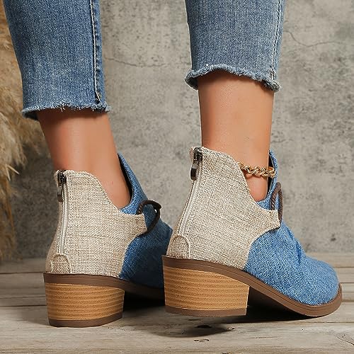 Bottes courtes patchwork léopard rétro femme bottines toile talon épais zip