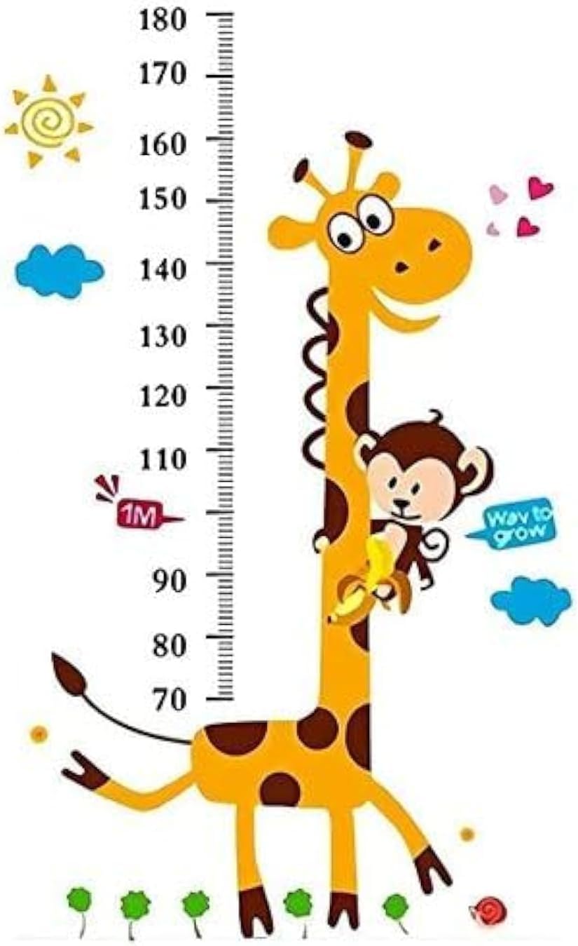 Showay Kids Height Growth Chart, Cartoon Height Stickers, Cartoon Giraffe Kids Growth Chart Height Measurement, Detachable Growth Height Chart multiple colour