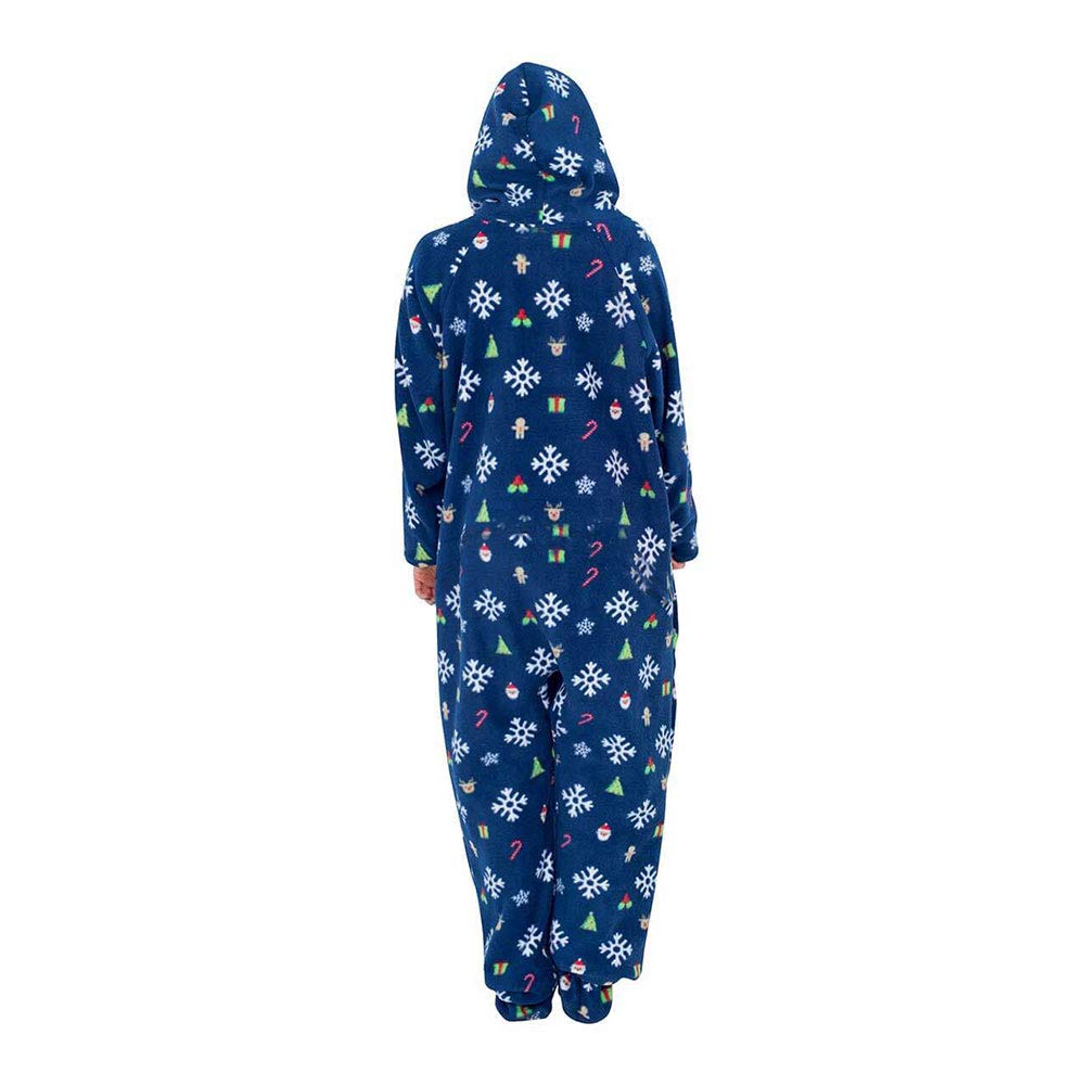 Pijama de forro polar con capucha y sin pies para mujer, pijama cálido y acogedor de felpa para adultos, pijama novedoso de una pieza, azul marino, M