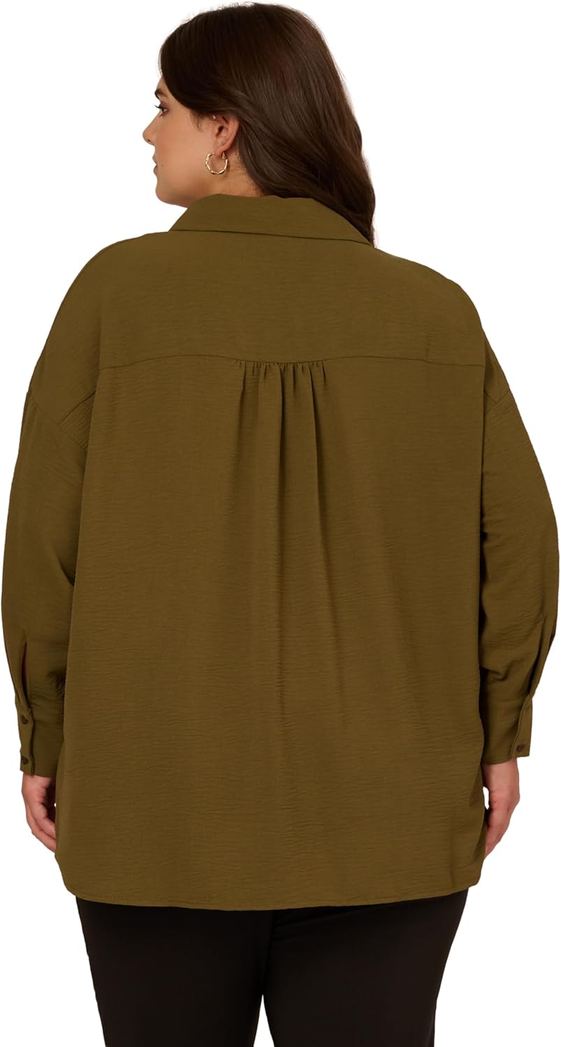 Adrianna Papell Womens Textured Airflow V-Neck Johnny Collar Blouse - Image 2