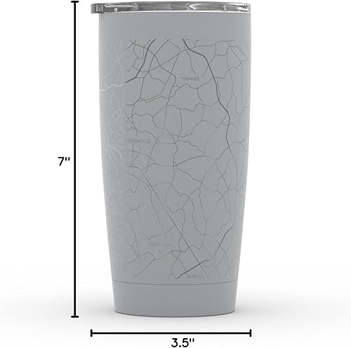 Vista 306 de Well Told Vaso de café aislado con diseño de mapa de Nueva York grabado, taza de acero inoxidable grabada (20 onzas, negro) con aislamiento de mapa