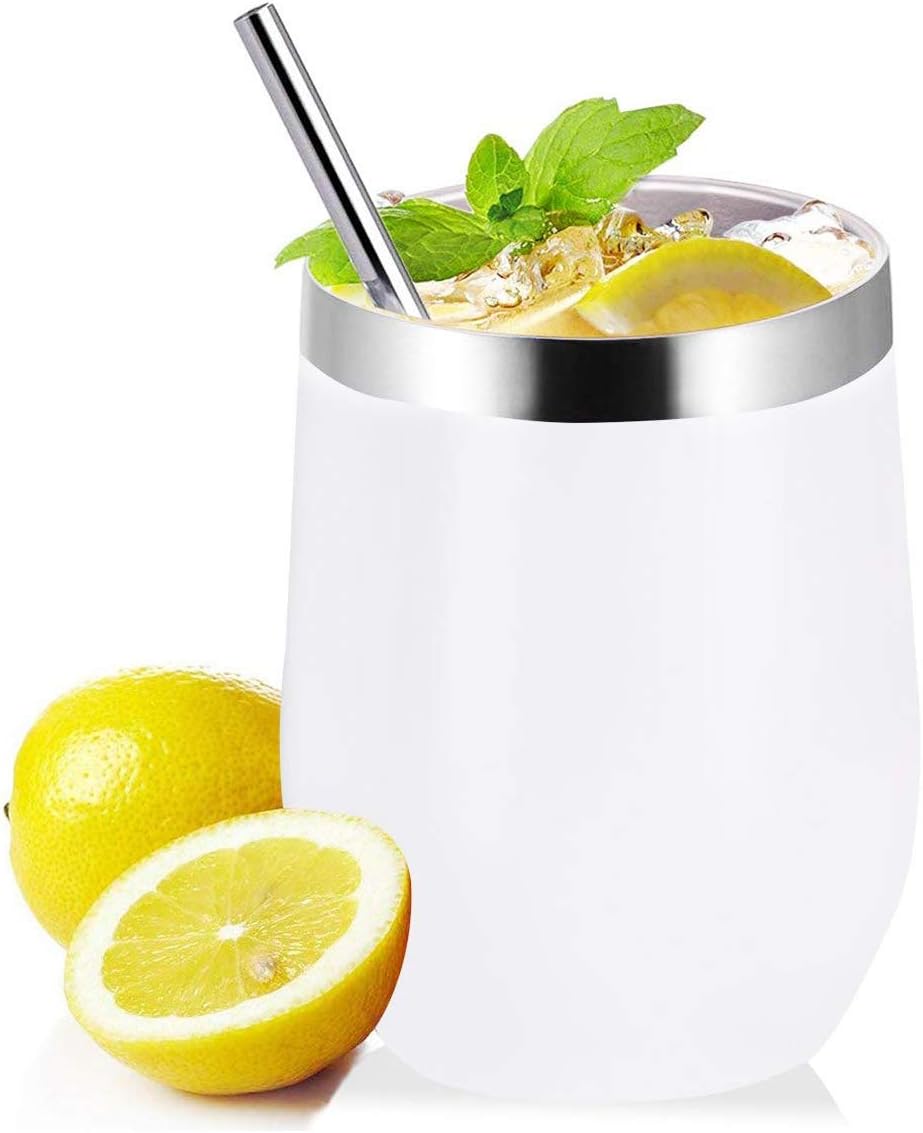 60% Off Discount Zonegrace 4 pack 12 oz Stainless Steel Stemless Wine Glass Tumbler Multicolor Double Wall Vacuum Insulated Wine Tumbler with Lids Set of 4 for Coffee, Wine, Cocktails, Ice Cream Including 4 Straws