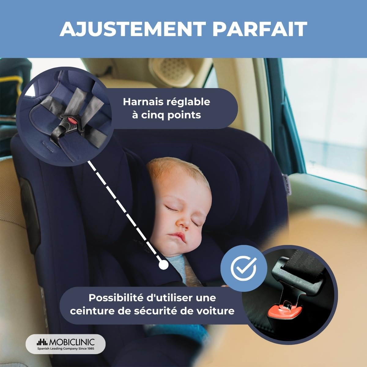 Mobiclinic®, Siège Auto, ISOFIX, Rotation à 360°, I-Size ECE R129, Fixation supérieure, Groupe 0/1/2/3, Convertible, 0 à 36 kg, Harnais 5 points, 0-12 ans, Réglable, Inclinaison 3 Positions, Pandafix