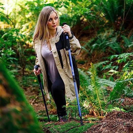 Image of Trekking Poles Shock Absorbing Adjustable Hiking or Walking Sticks for Hiking Collapsible Strong, Pack Lightweight Walking Pole, All Terrain Accessories and Carry Bag (Blue)