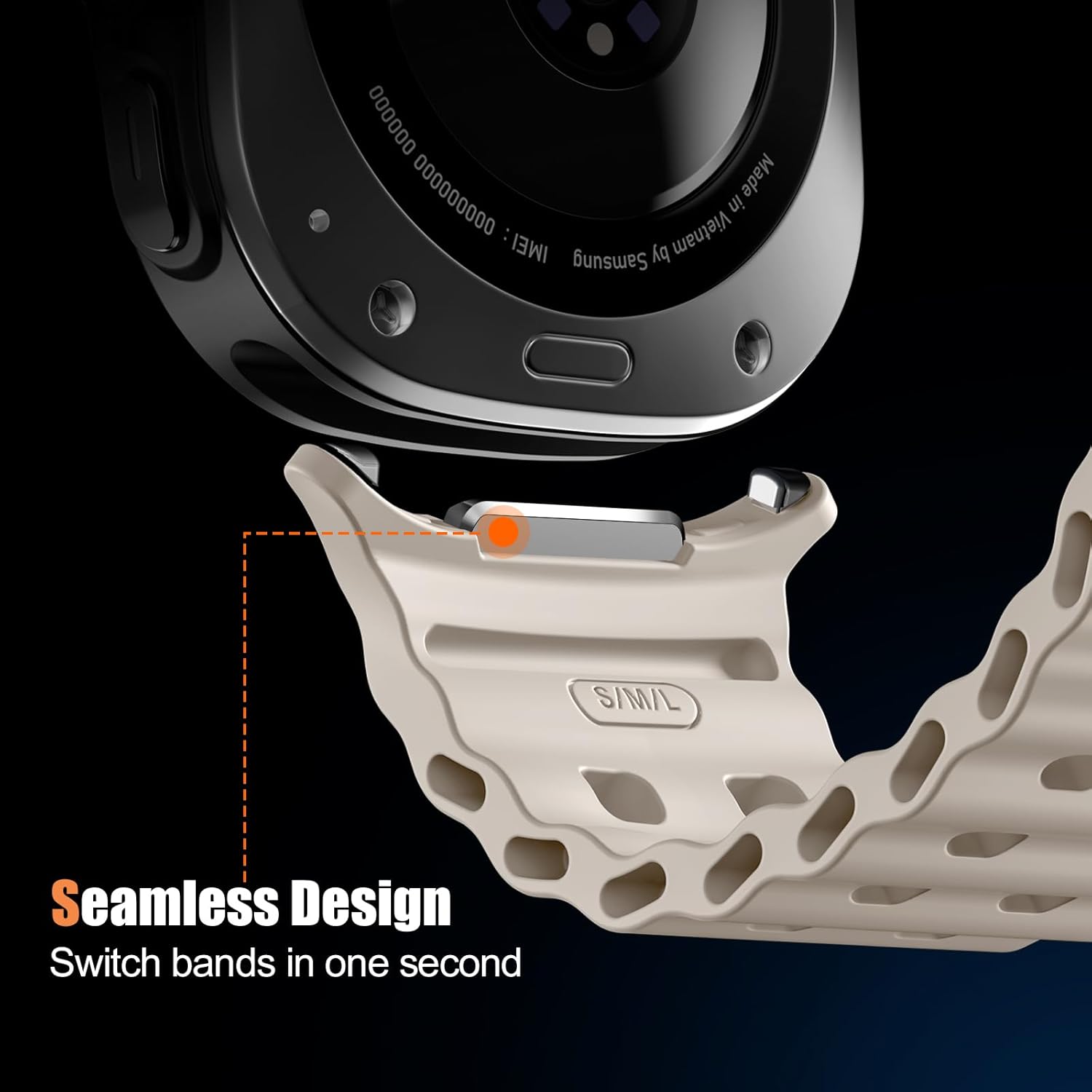 Adorve Compatible with Samsung Galaxy Watch 7/8 Ultra Bands 47mm (2024/2025), Rugged Ocean Wristband Breathable Silicone Sport Strap Waterproof for Galaxy Watch Ultra Bands Men Women - Image 6