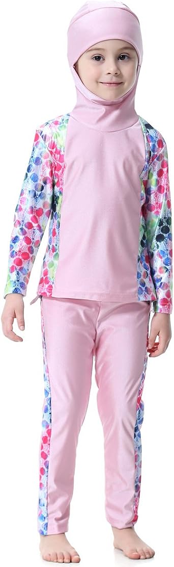 Muslim Girls Long Sleeves Hooded Modest Swimwear 2 PCS Swimsuits