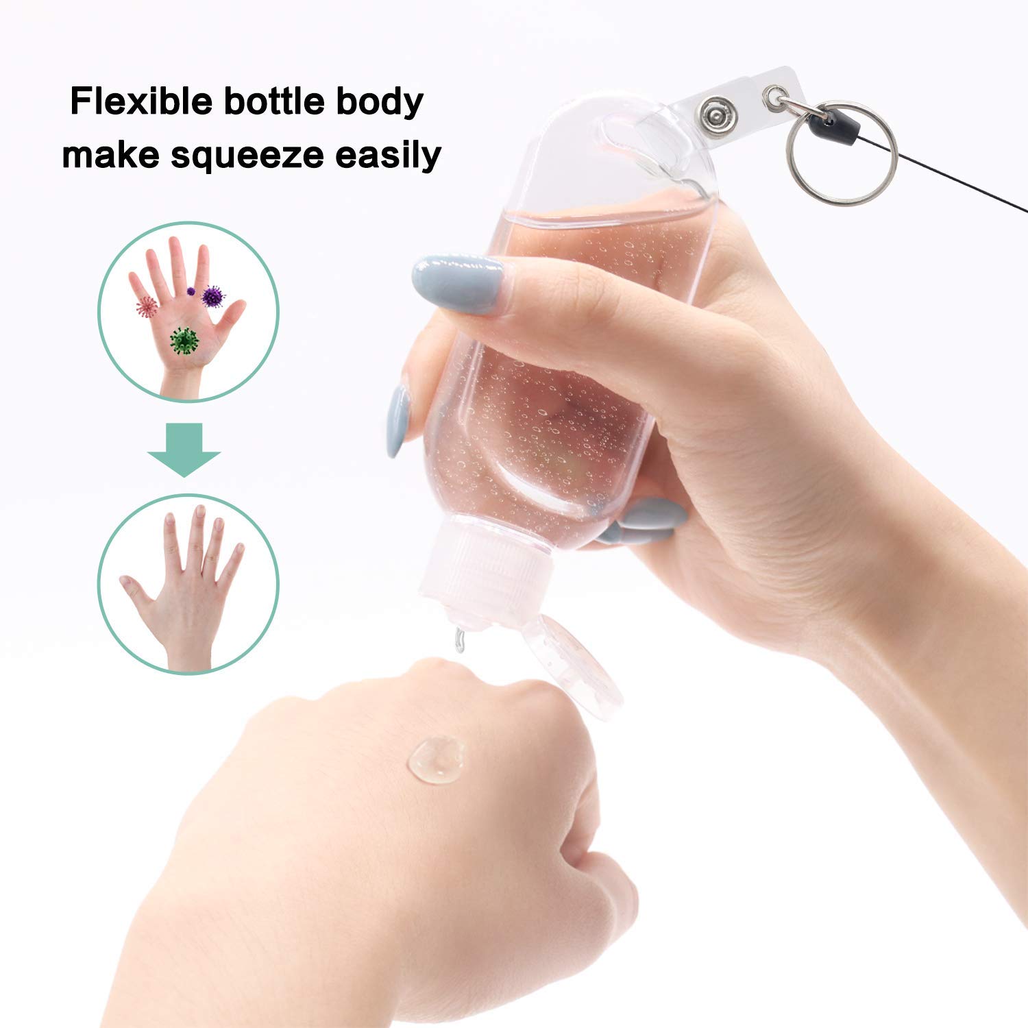 Lot 5 Flacons Voyage 50ml Rechargeables Avec Clip - Bouteilles Plastique Anti-fuite Pour Savons & Cosmétiques