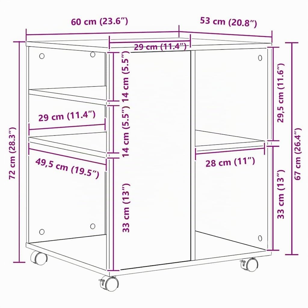vidaXL Armario con Ruedas Oficina Almacenamiento Cajonera Auxiliar Salón Entrada Despacho Estantería Madera Contrachapada Roble Marrón