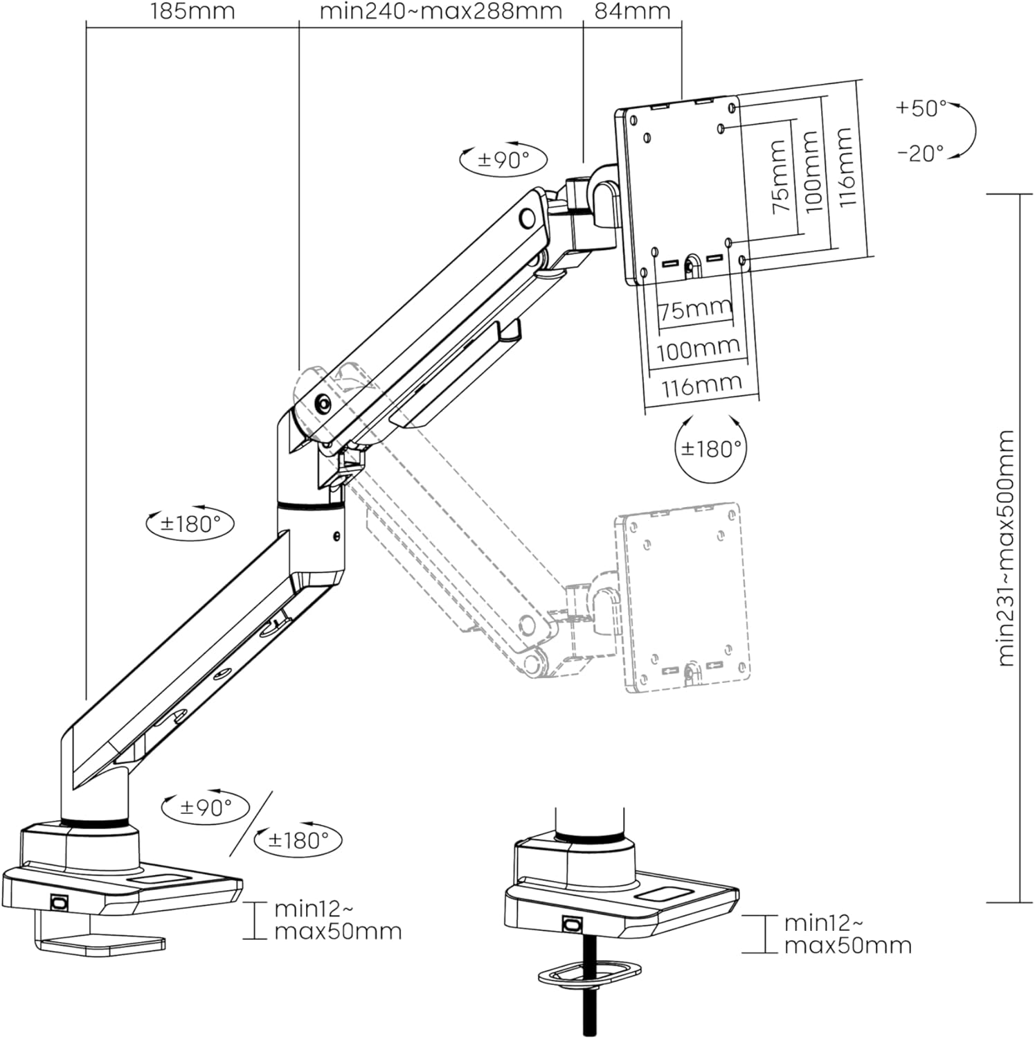Equip 17-49 Heavy-Duty Monitor Desk Mount Bracket, Black, W128898400 (Desk Mount Bracket, Black)