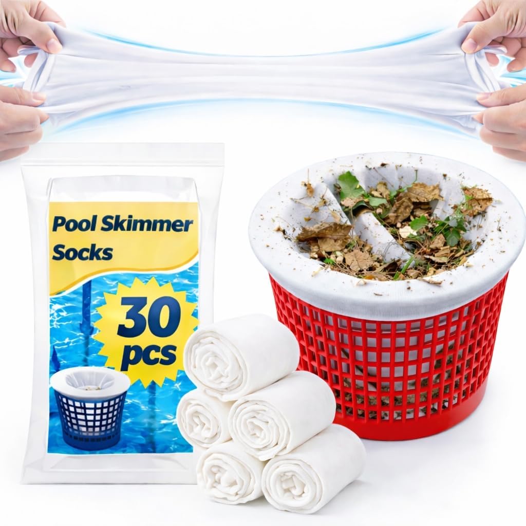 Sukh 30 Pack Pool Skimmer Socks - Pool Socks for Skimmer Basket, Traps Dog Hair, Sand, Pollen & Leaves, Protects Filter & Pump System, Universal Fit for Ground & Inground Pools, Pool Accessories