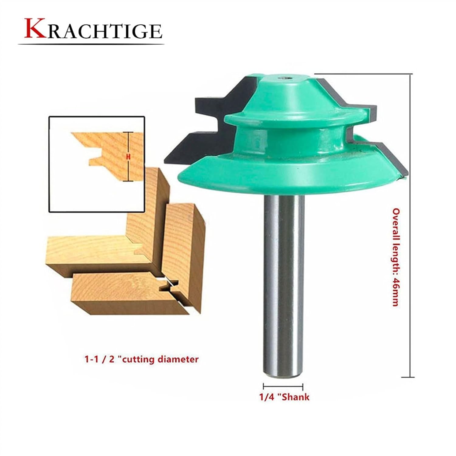 1/4 Inch Shank 45 Degree Stock Lock Miter Router Bit Woodwork 1Pcs(Green)