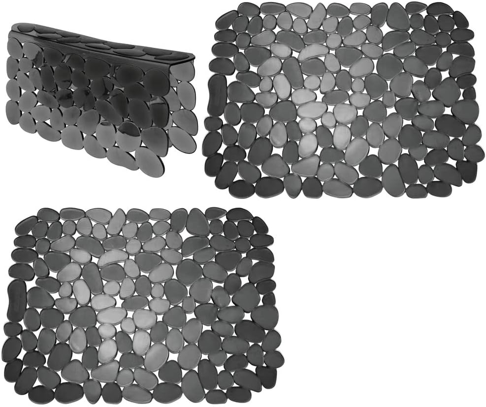 mDesign 3Piece Set Large Plastic Sink Insert Pebble Drip Mat for