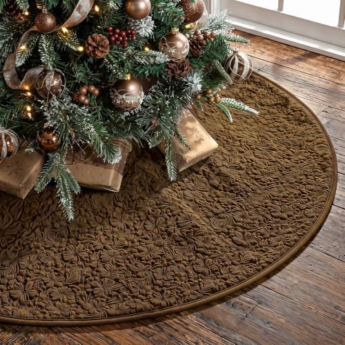 Skylety 48'' Christmas Tree Skirt Rug Embossing Xmas Tree Skirt, ...