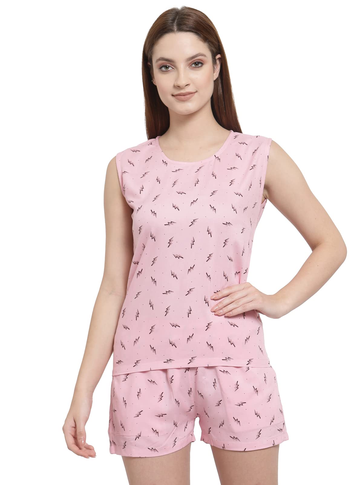 uzarus Women's Cotton Printed Night Suit Set of Top & Shorts-picture-13