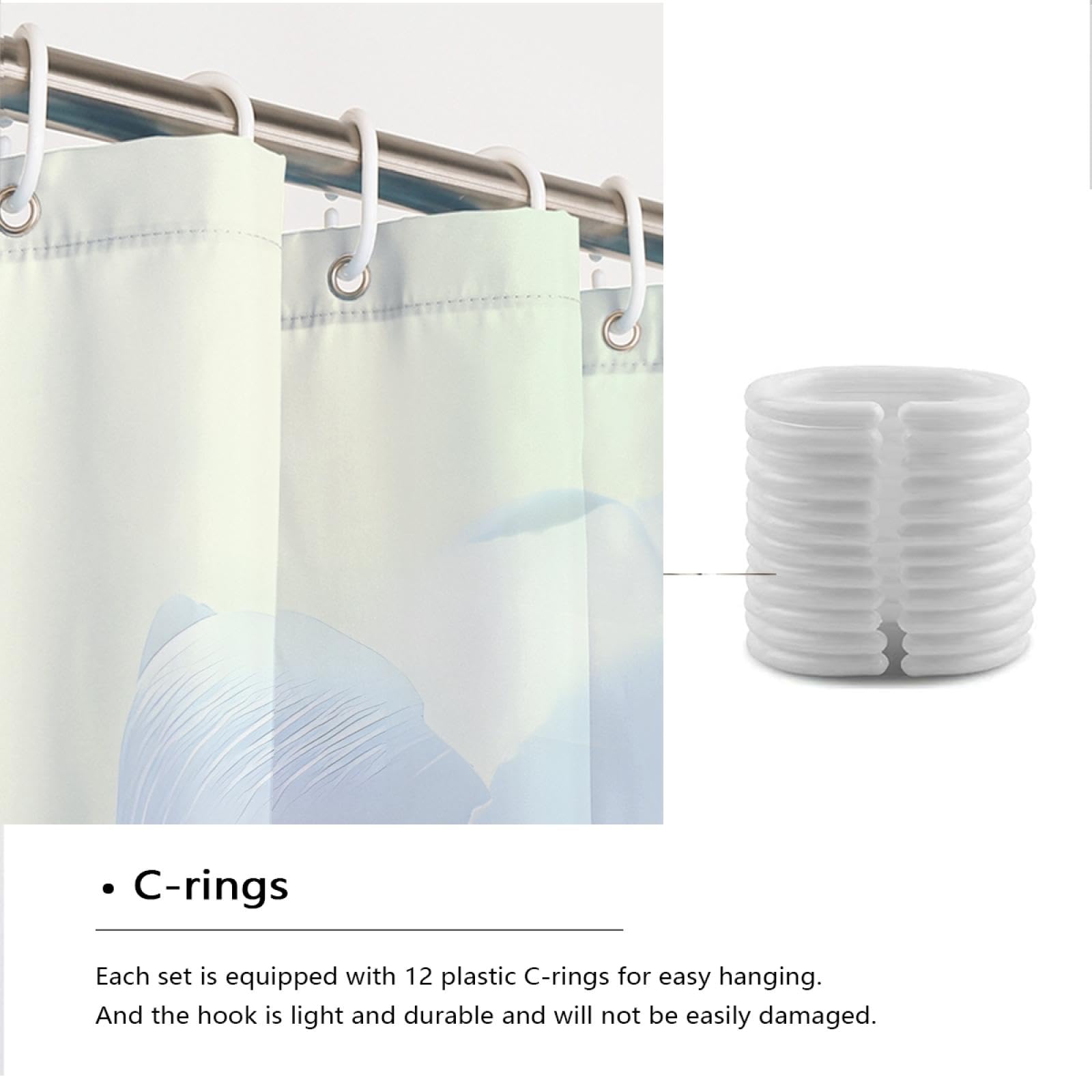 Cortinas de Ducha de Playa de capullos de tulipán Blanco para baño Cortina de Ducha Impermeable Floral Moderna con Ganchos Tela Lavable a máquina para Hotel 180Bx275Lcm