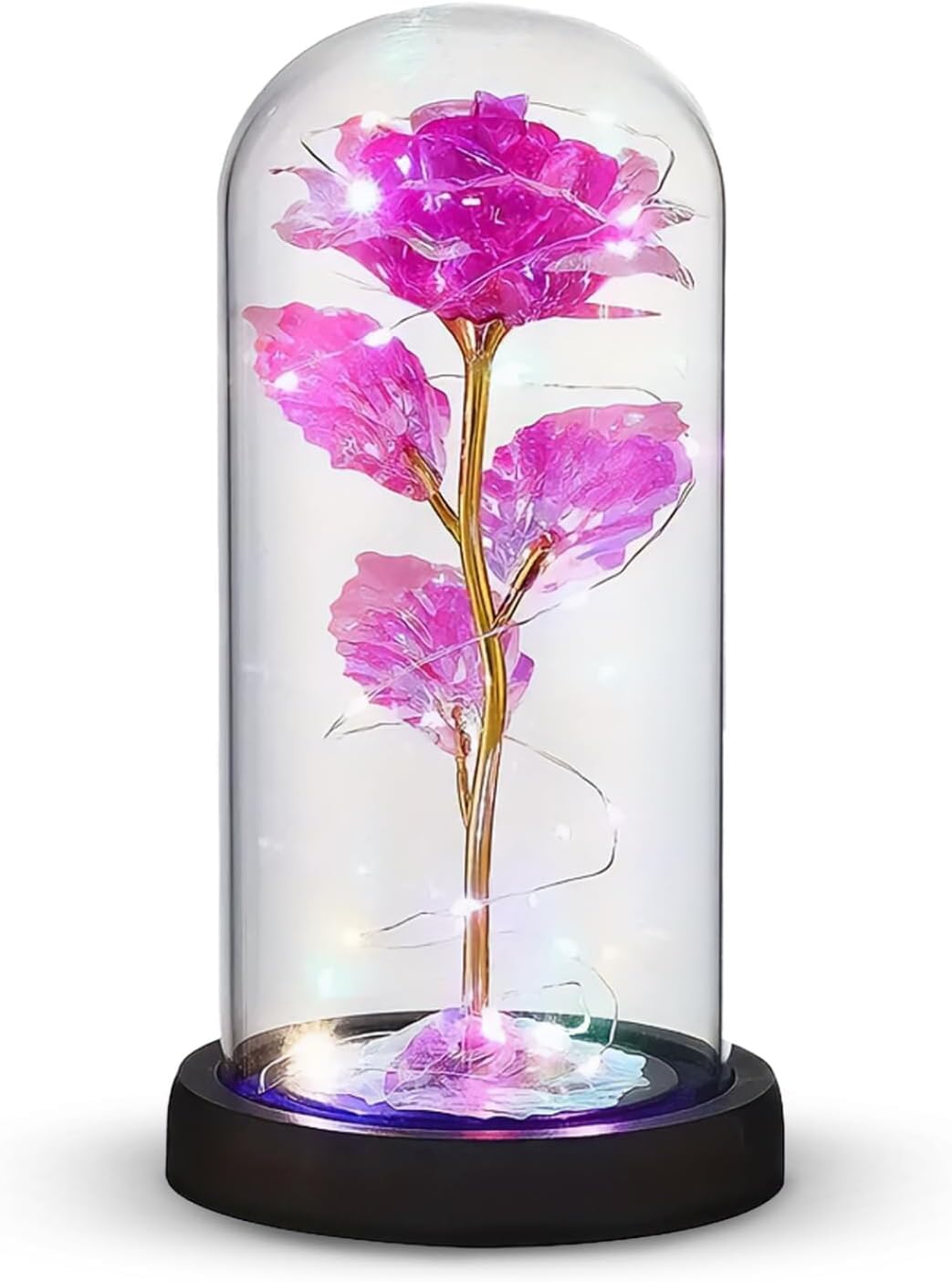 Galaxy Roses - Eternal Glass Rose with LED Lights & Timer - Coolest Gifts for Girlfriend Mom Wife Daughter Women - Beauty and The Beast Rose for Christmas Wedding Anniversary Birthday - Blue