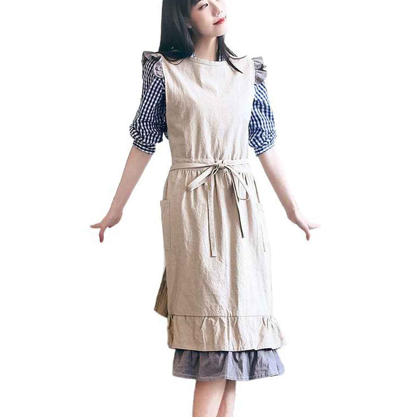 Grembiule Cucina Donna Tinta Unita Cotone con Tasche Carino Grembiuli Adatto per Giardino, Ristorante, Bar,One Size,B