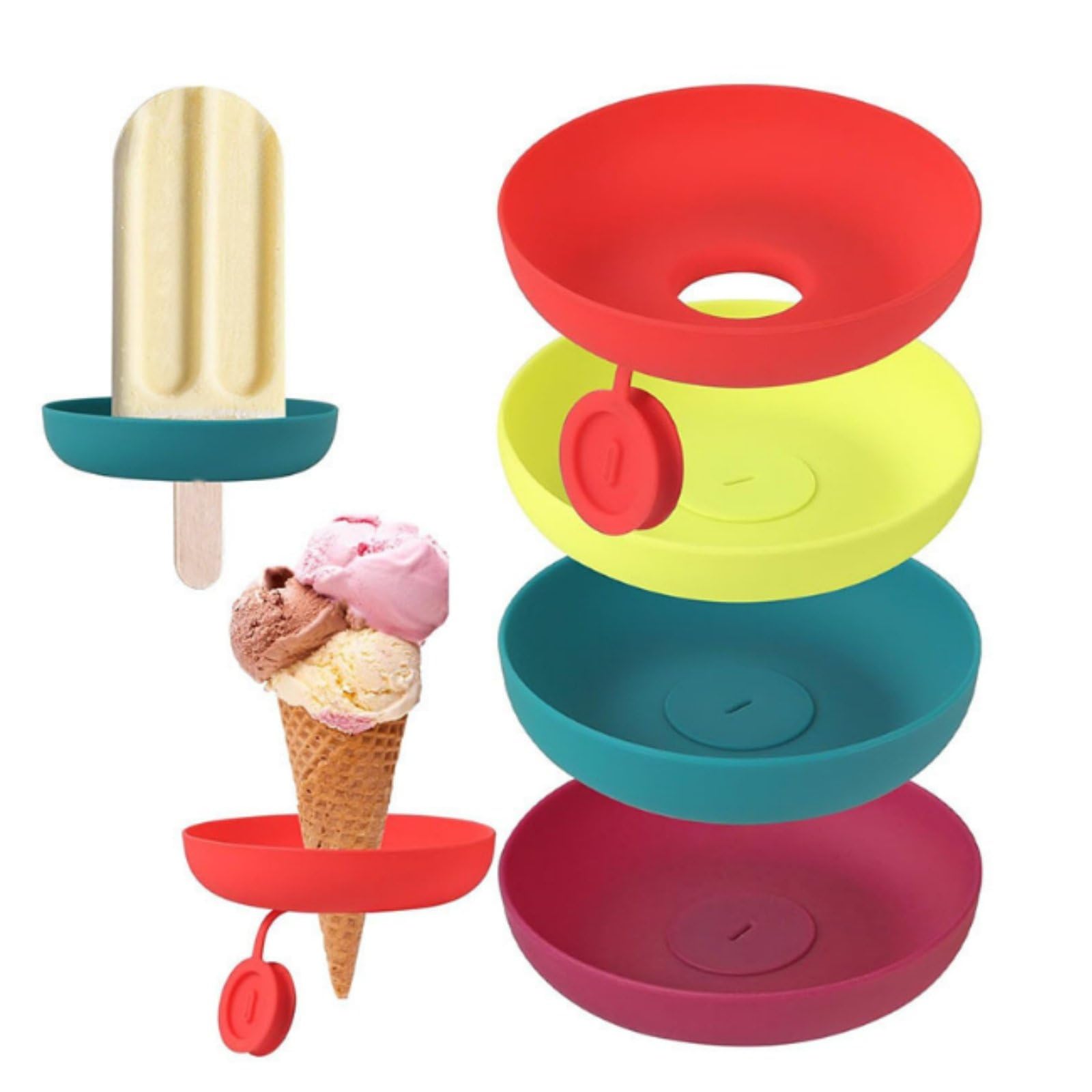 Hummcqit 4PCS Ice Cream Stand Silicone Popsicle Stand Leakproof Ice Cream Stand Ice Lolly Holder Drip Catcher Ice Cream Pop Holder for Pool Party Home Gadget (4pcs)