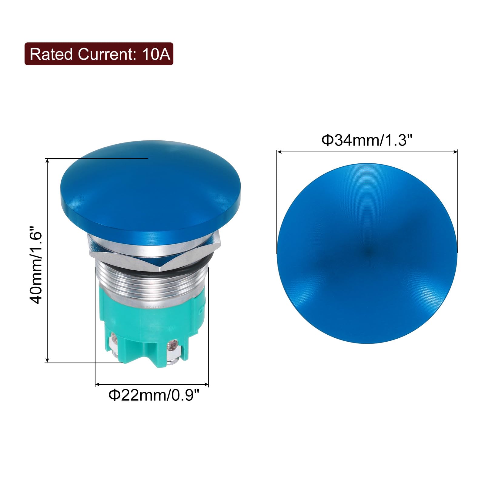 METALLIXITY 1PCS 10A 22MM 7/8" Momentary Mushroom Head Push Button Switch 12V 24V 120V 250V AC Blue 2NO Waterproof IP65 SPST Domed Round 4 Screw Foot Button - Image 2