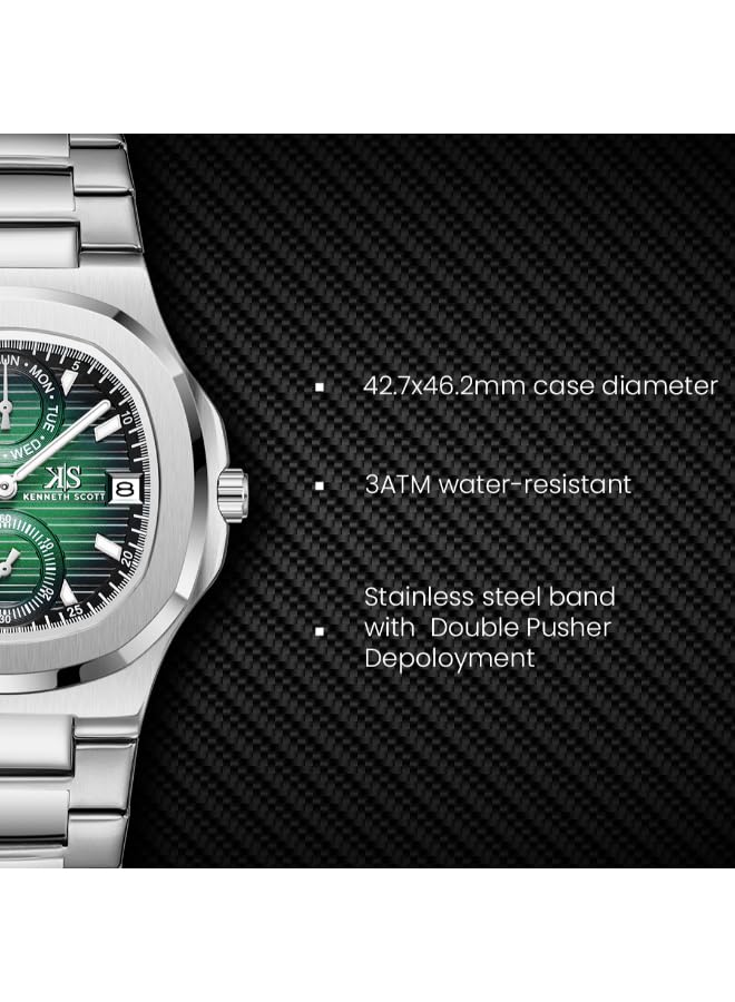 Image of Kenneth Scott Men's Watch, Analog Display and Stainless Steel Strap - K25002-SBSH, Silver