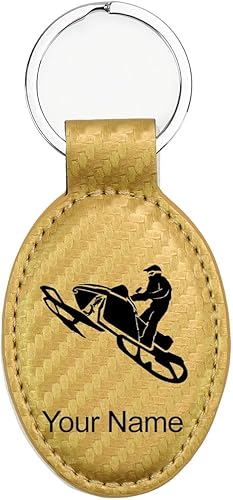 Vista 200 de LaserGram Llavero ovalado, moto de nieve, grabado personalizado incluido (negro con plata)