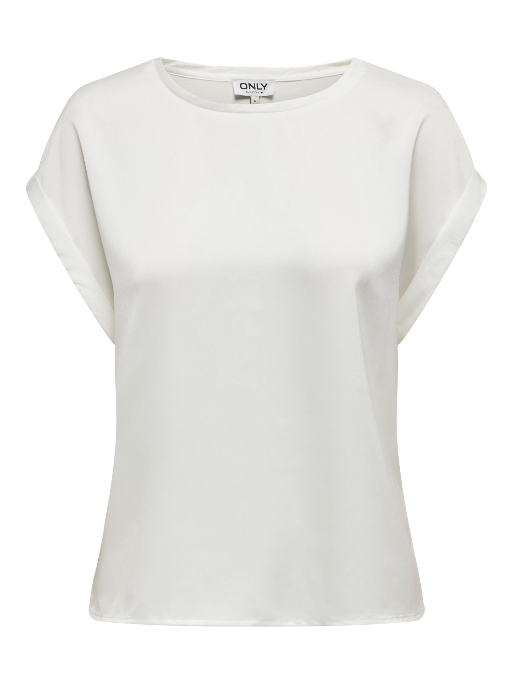 ONLY Womens Onllieke S/S Satin Mix Top WVN Noos Short-Sleeved Blouse, White, L UK
