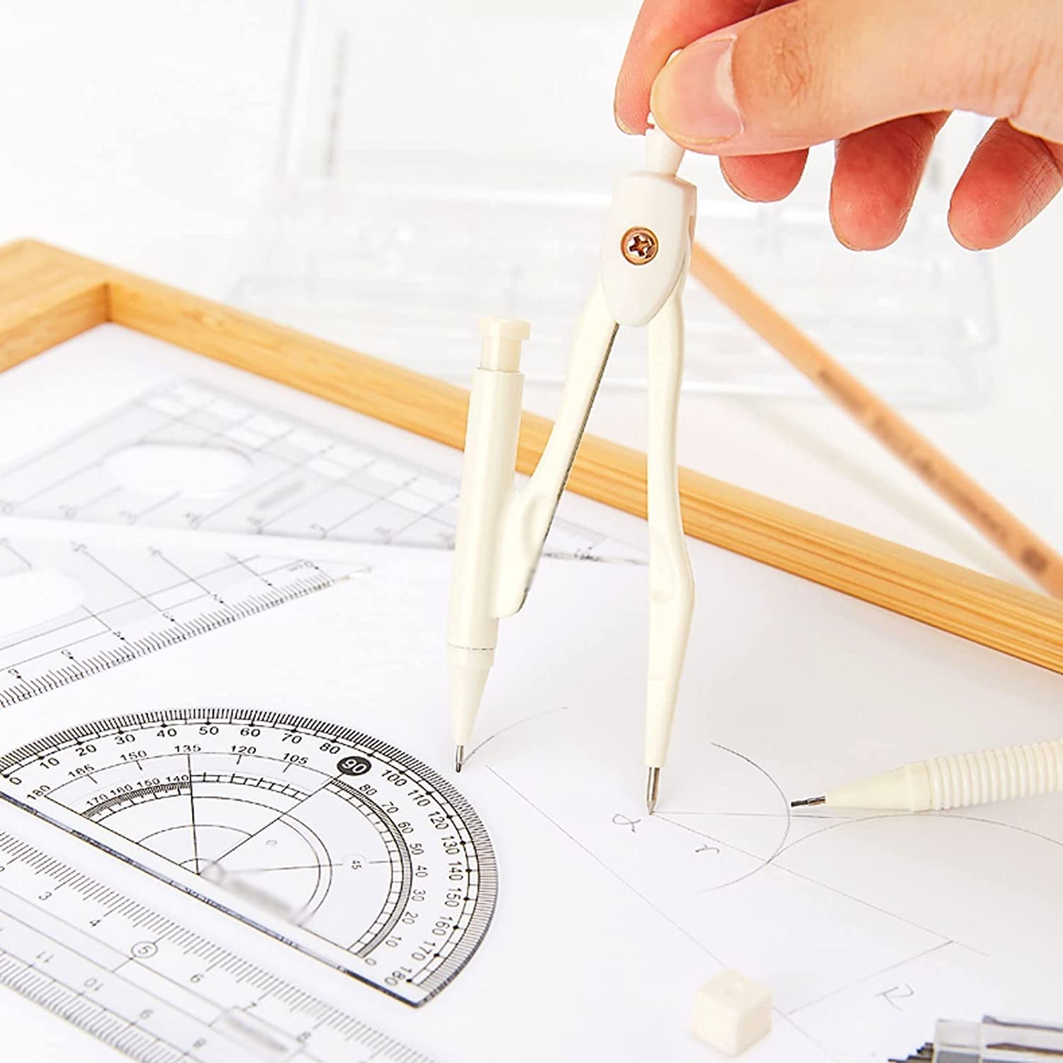 Set di compassi Set di 8 Pezzi di Forniture per Studenti con righelli, goniometro, Compasso, Gomma, ricariche di Mina, Matita per Disegno e Disegno, Set di Geometria(B)
