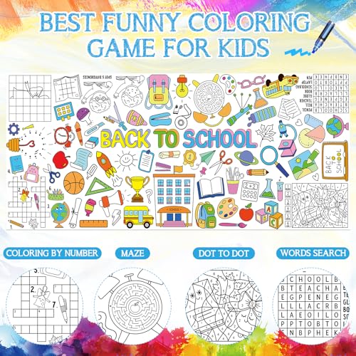 Image of Back to School Large Coloring Poster for Kids 30 x 72 Inch, Giant Coloring Paper Tablecloth Decorations, Color-in Activities Games for Classroom Supplies Must Haves