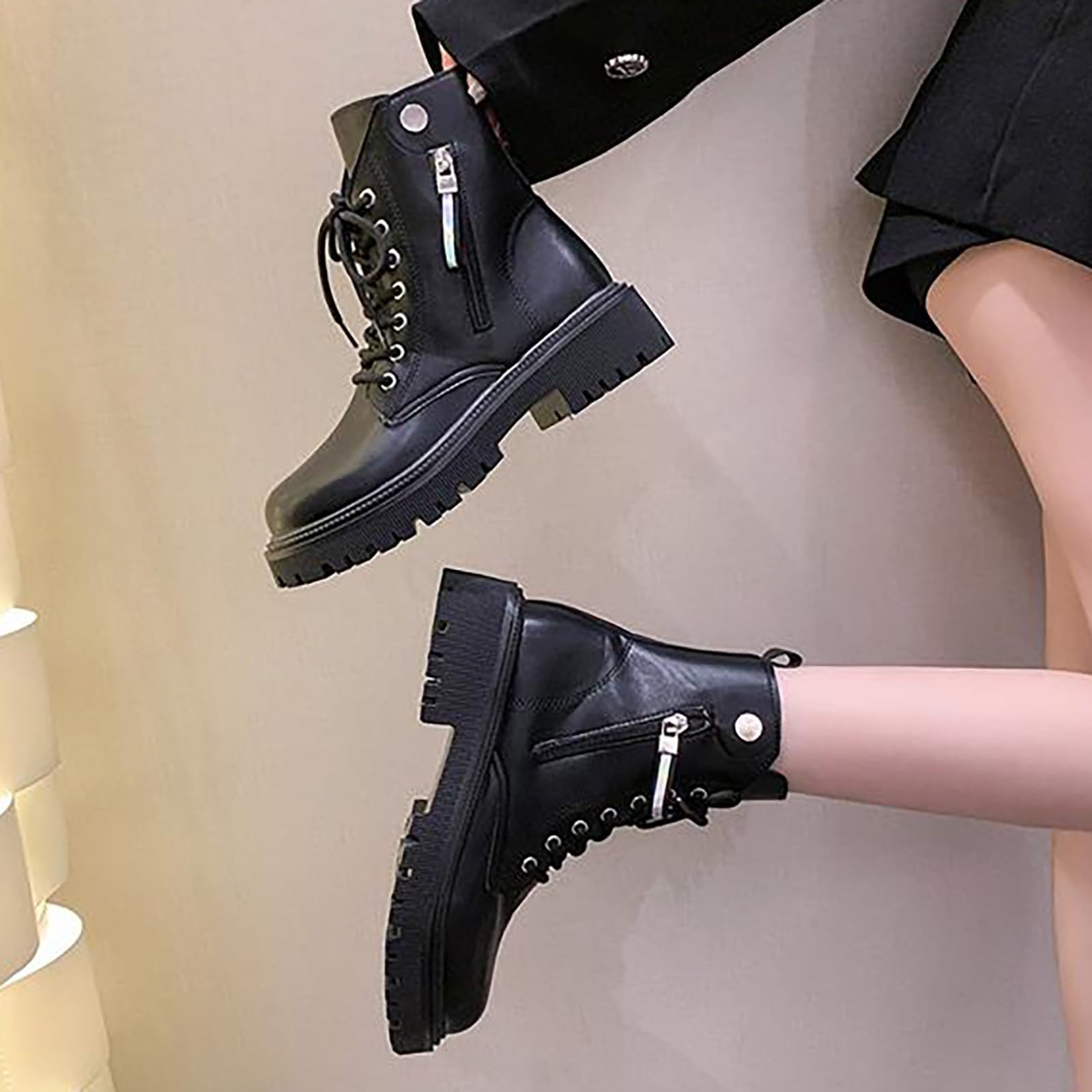 Bottines pour femmes – Gothiques, bottes d’hiver pour les demi-saisons, avec talon bloc, avec fermeture éclair, bottes courtes larges et chevilles, doublées en cuir, élégantes, Blanc, 38 EU