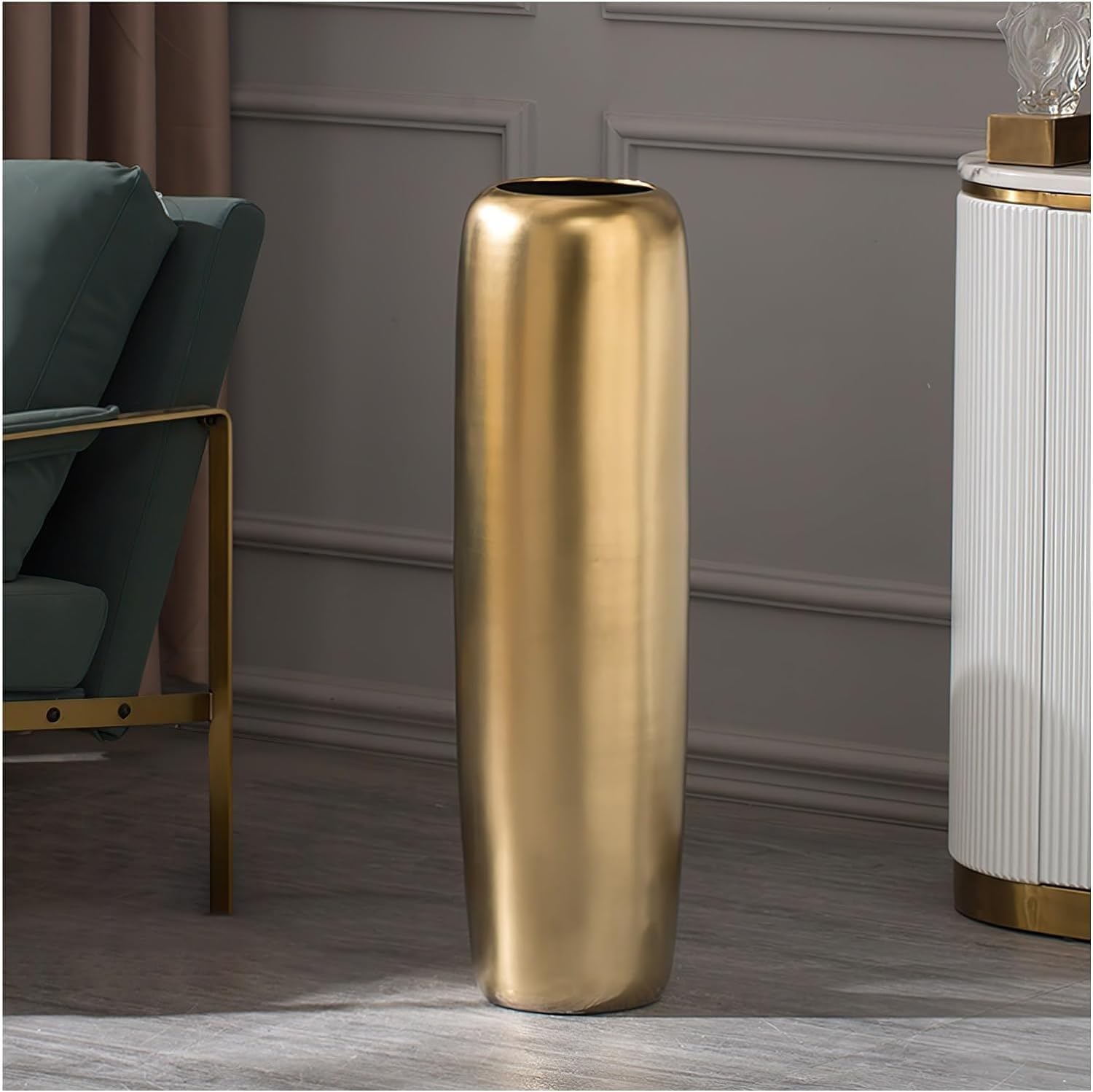 asdchZen Vase Ceramic Flower Vase Tall Floor Vase Large Floor Ceramic Vase, Gold Flower Vase For Office, Home, Living Room, Entryway, Kitchen, Decorative Twigs And Flowers,24X80Cm,20x60cm
