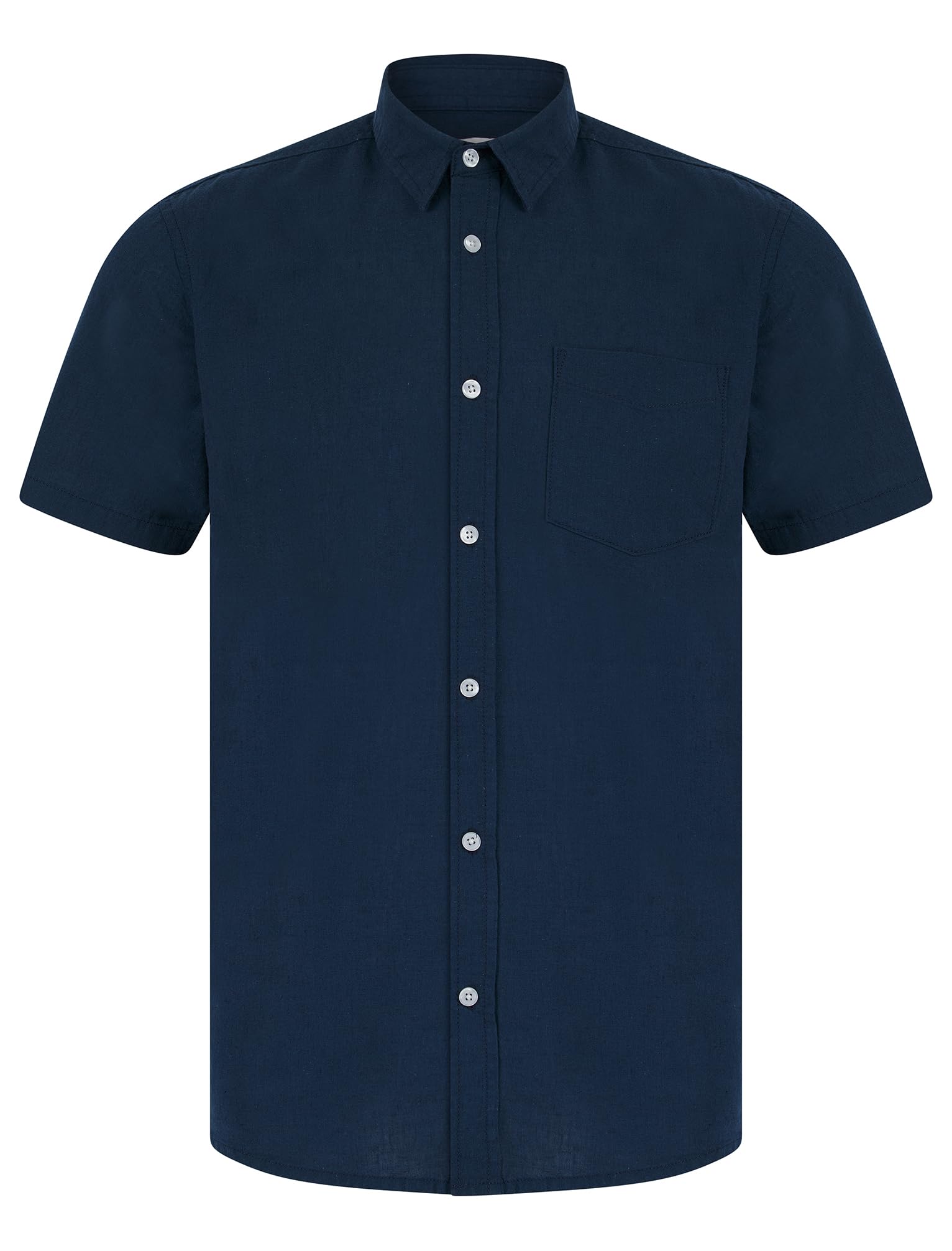 Tokyo Laundry Men's Insignia Blue Classic Collar Lightweight Linen Cotton Blend Short Sleeve Shirt