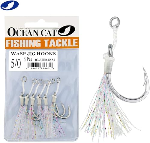 OCEAN CAT Glow Assist - Ganchos de pesca para jigging Jigs Slow Fast Fall Ganchos de acero inoxidable para agua salada y agua dulce