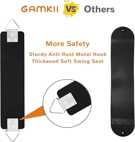 Miniatura 5 de Asiento de columpio de 2 piezas con anillo triangular de metal de 30.4 x 5.9 pulgadas, soporta 300 libras, juego de columpio resistente, accesorios
