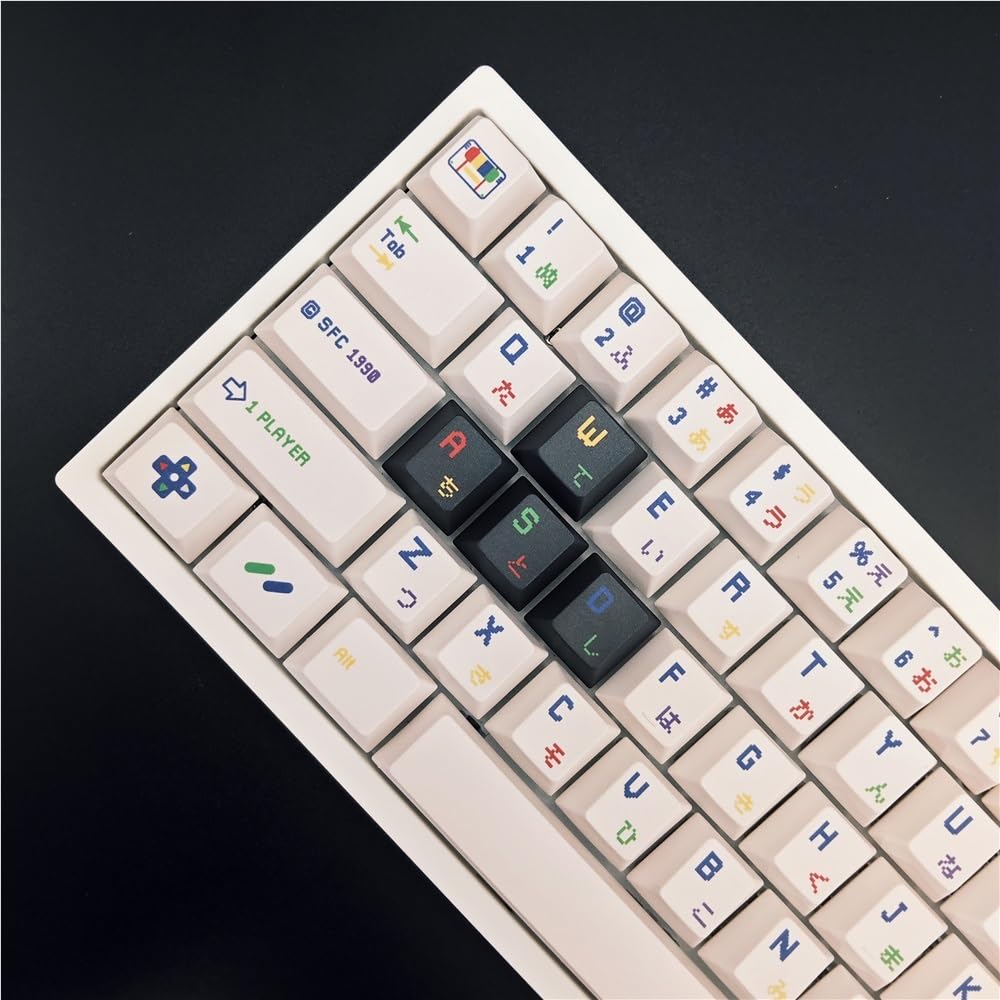 SFC 1990 retro nakładki na klawisze gamingowe, 142 klawisze Cherry Profile PBT do niestandardowej klawiatury mechanicznej (białe)