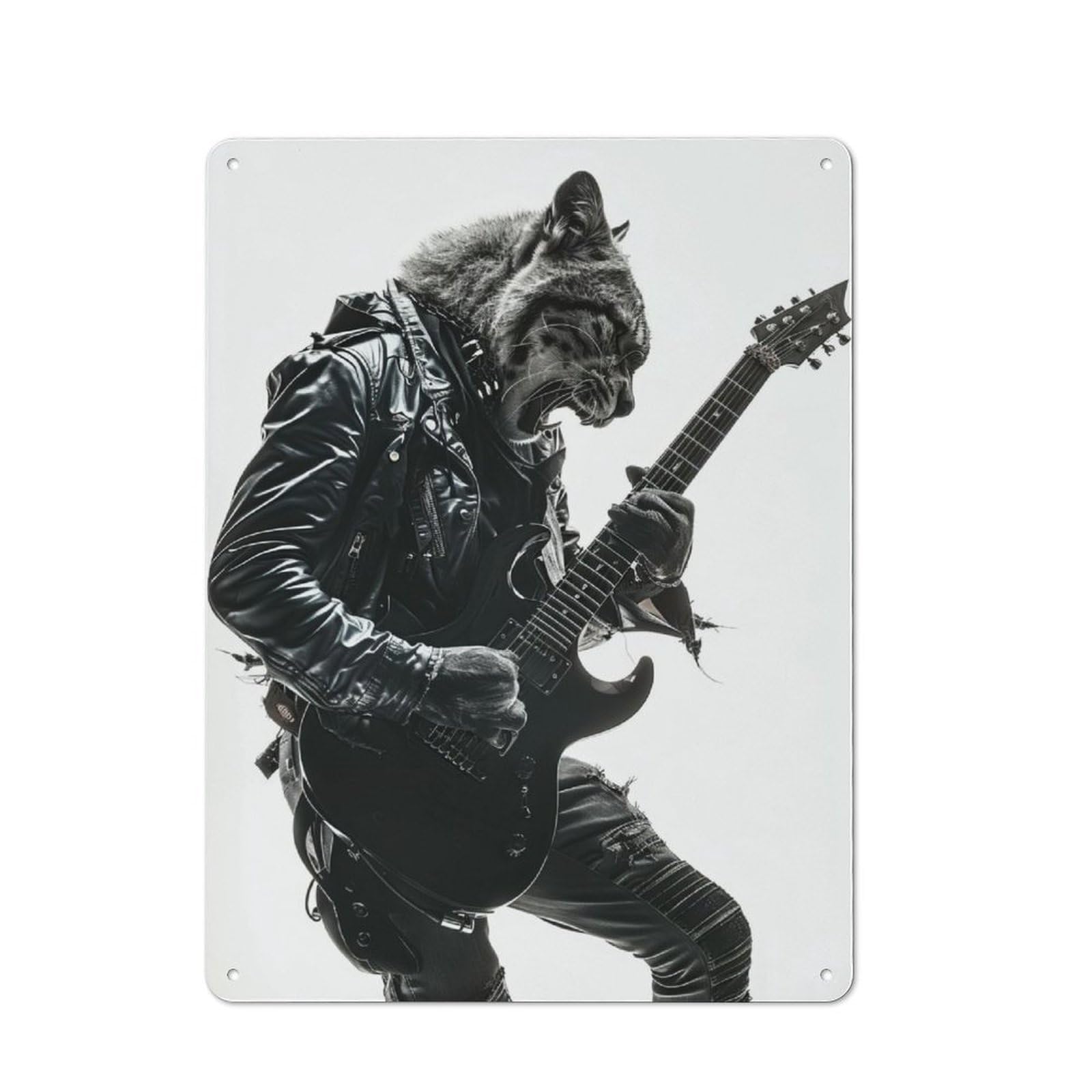 Junmoney Cougar Guitar Metal Plaque 40X30cm With For Hallway Wall, Retro Decor, For Wall Display Collectors