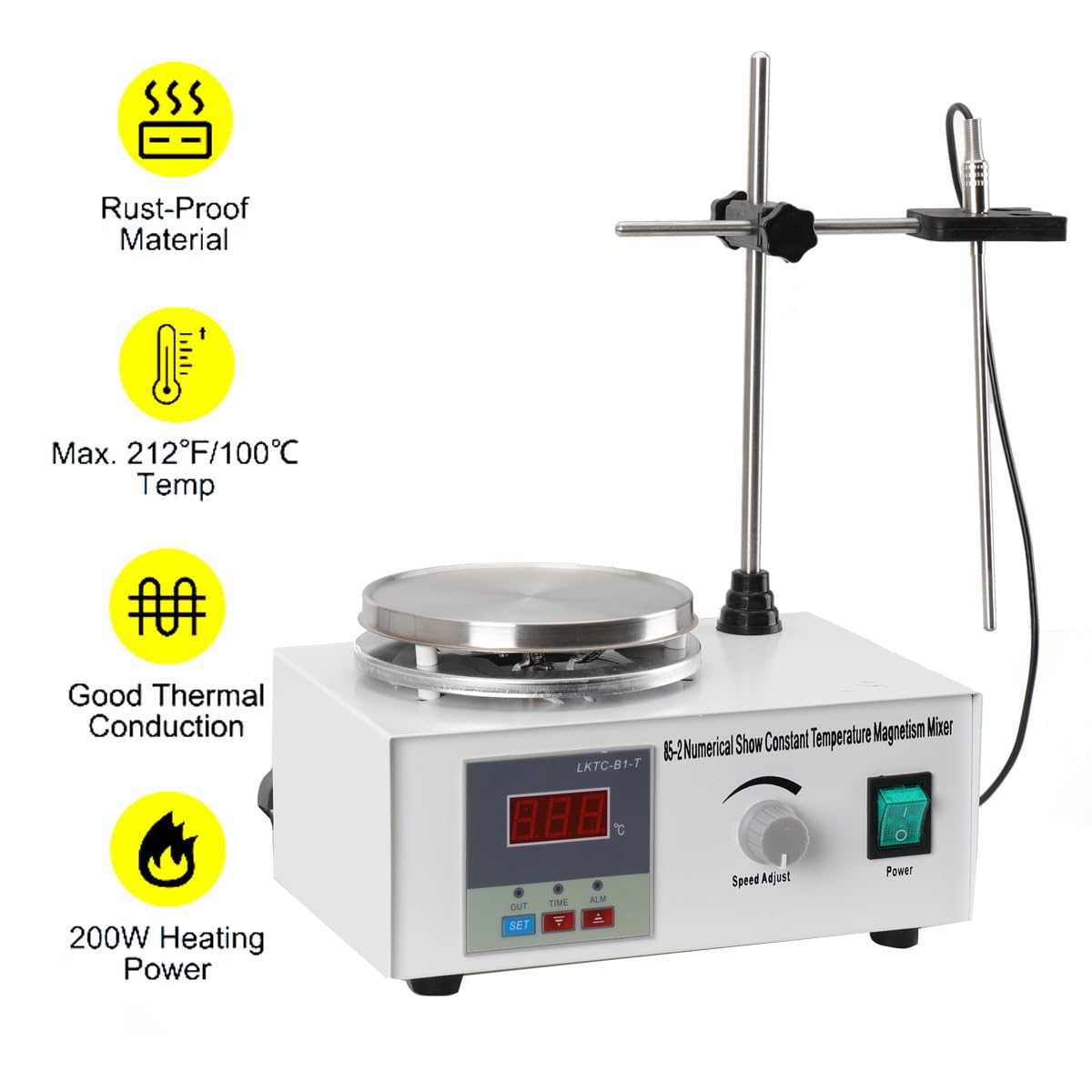 Magnetic Stirrer 220v Agitatori Magnetico Riscaldati, Lab Agitatore Magnetico con Piastra riscaldante e Barra agitatrice Magnetica, con Display Digitale della Temperatura 0-2000 Giri/min.